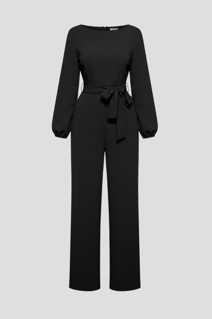 Caroline | Women’s Round-Neck Tie-Waist Classic Jumpsuit