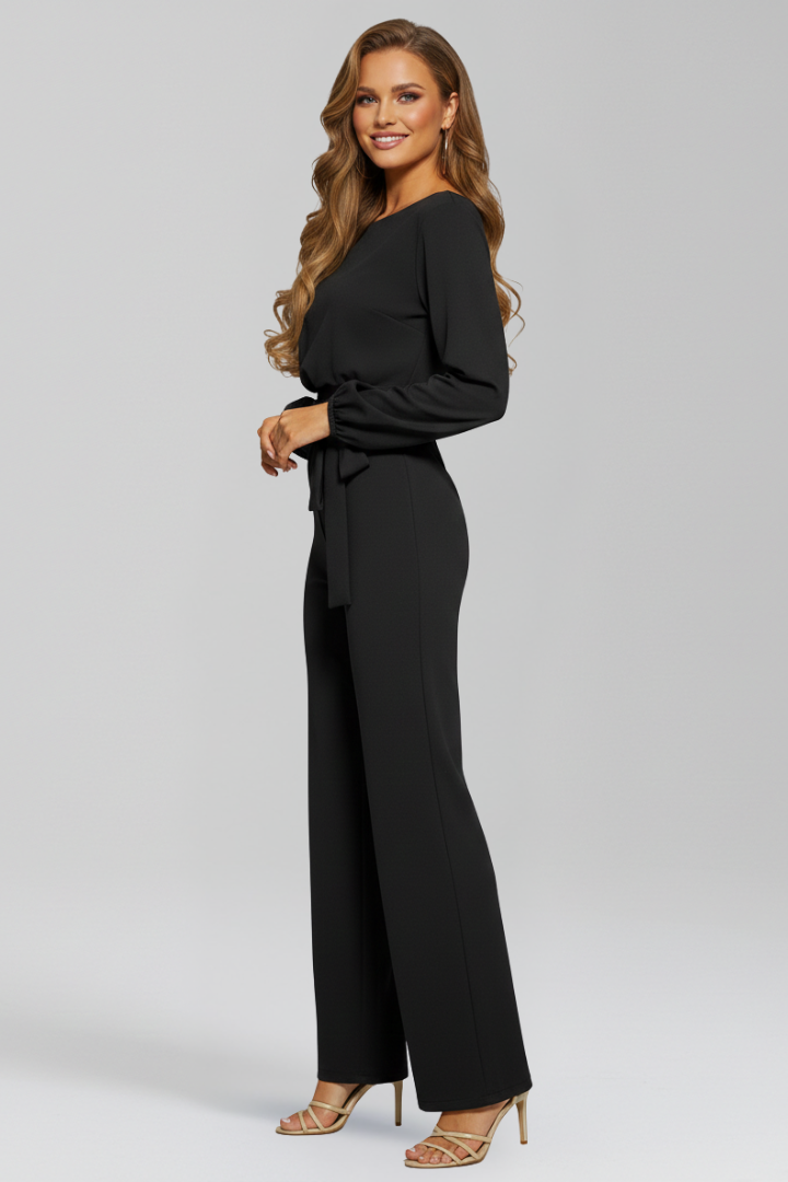Caroline | Women’s Round-Neck Tie-Waist Classic Jumpsuit