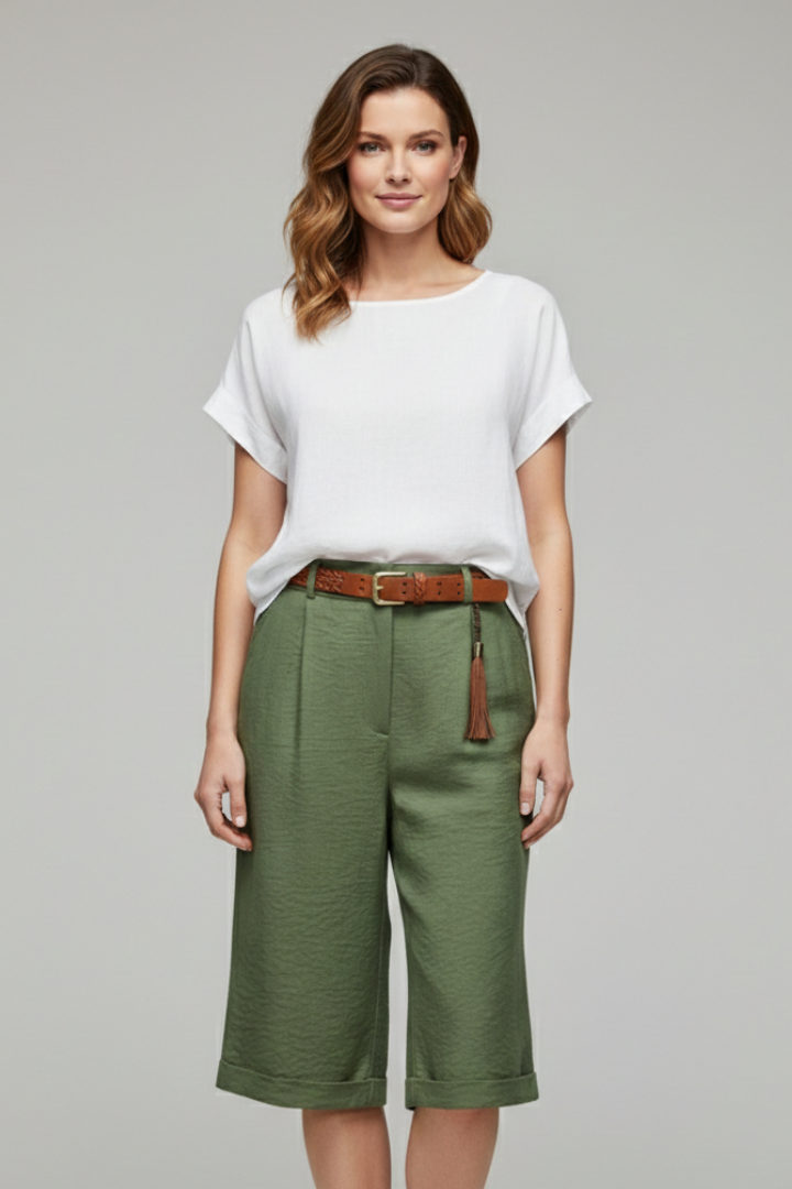 Hannah | Women’s High Waist Tailored Casual Cuffed Shorts