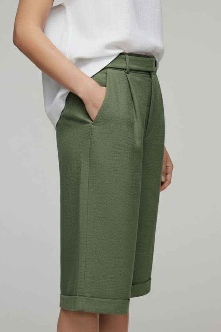 Hannah | Women’s High Waist Tailored Casual Cuffed Shorts