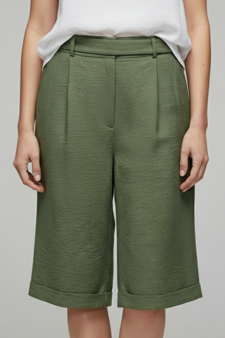 Hannah | Women’s High Waist Tailored Casual Cuffed Shorts