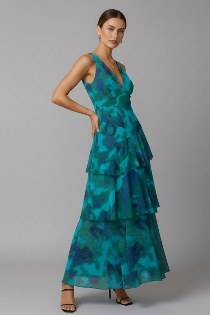 Gabriella | Women’s V-Neck Tiered Skirt Maxi Dress