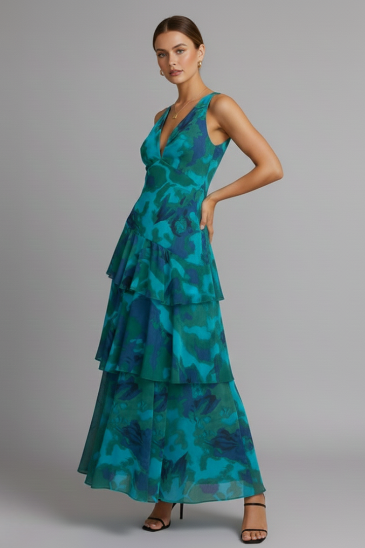 Gabriella | Women’s V-Neck Tiered Skirt Maxi Dress