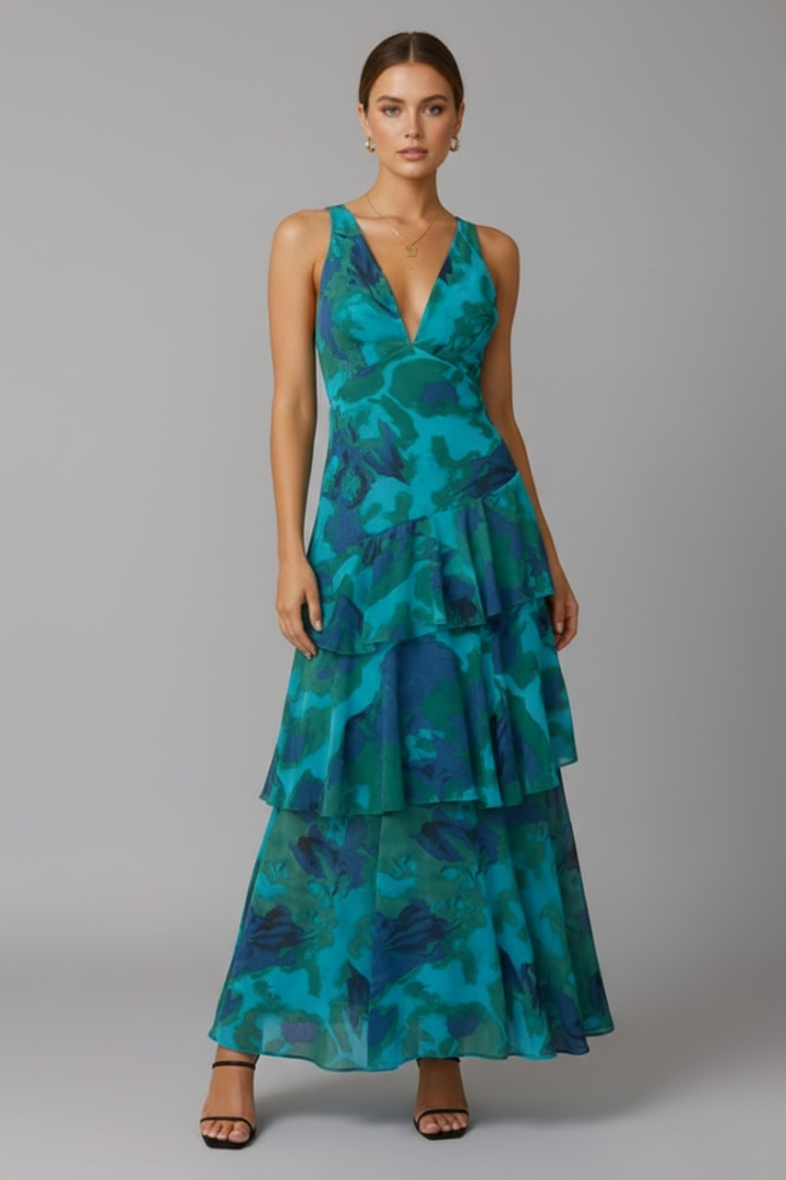 Gabriella | Women’s V-Neck Tiered Skirt Maxi Dress
