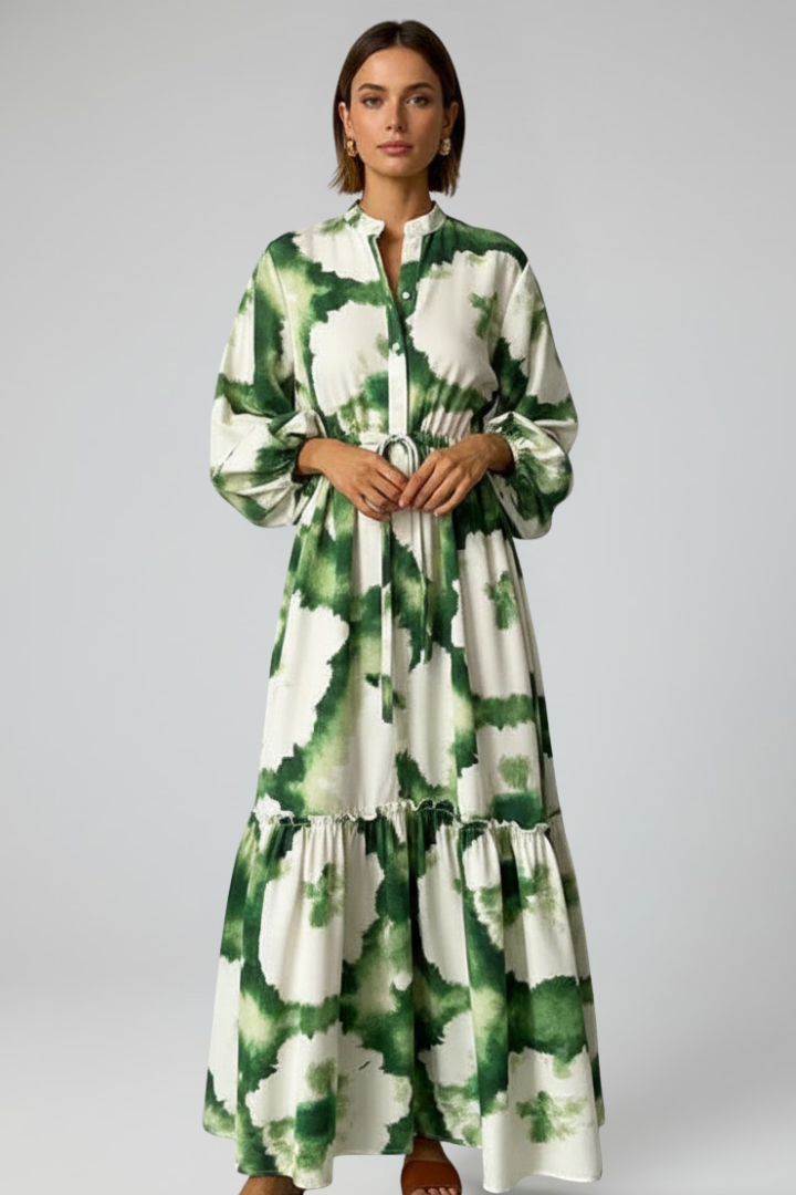 Penelope | Women’s Long Sleeve Printed Maxi Dress with V-Neck