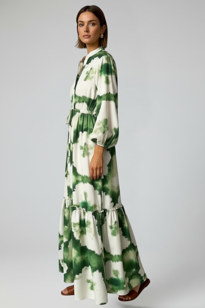 Penelope | Women’s Long Sleeve Printed Maxi Dress with V-Neck
