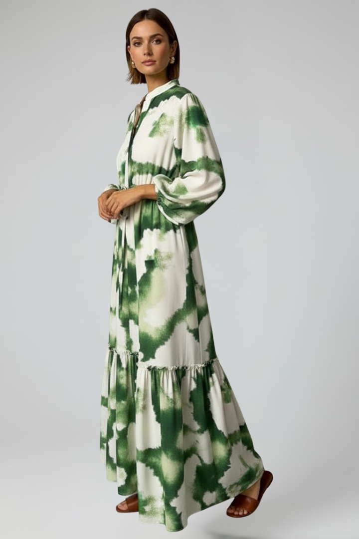 Penelope | Women’s Long Sleeve Printed Maxi Dress with V-Neck