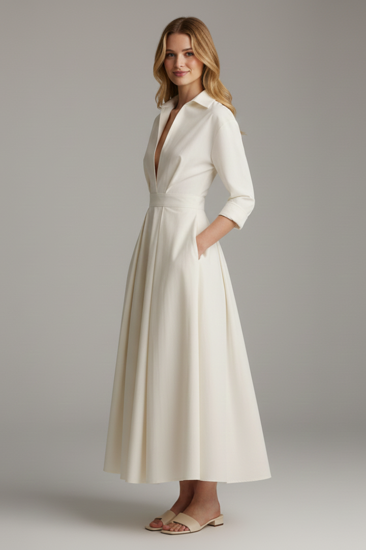 Sarah | Women’s Button Front Collared Midi Dress