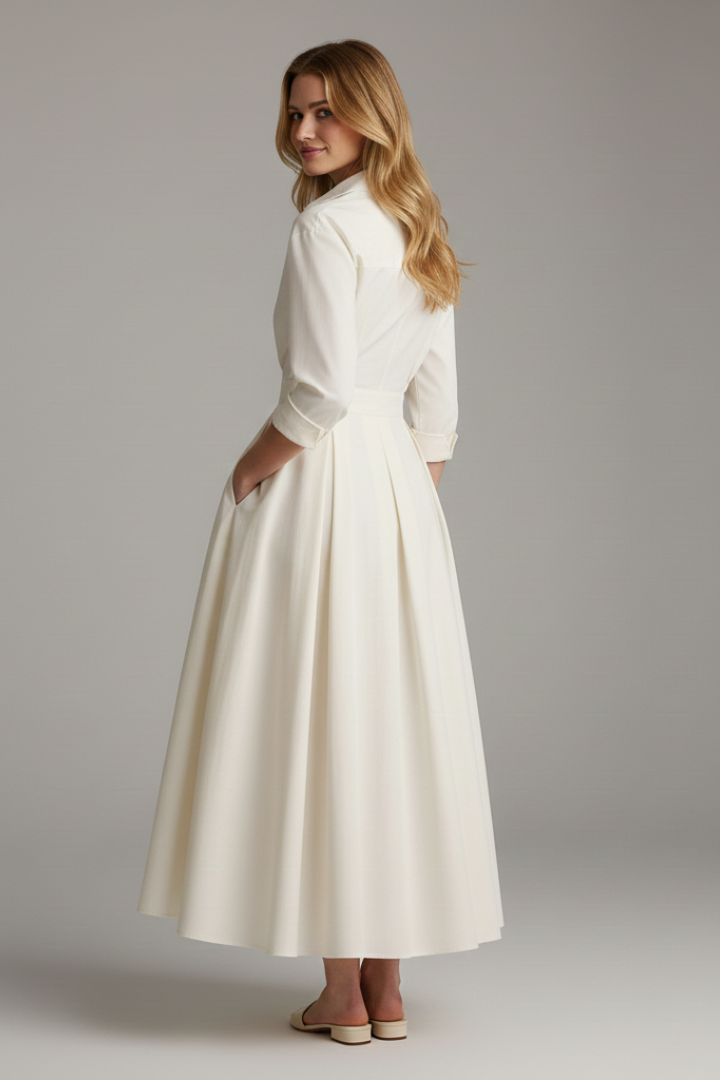 Sarah | Women’s Button Front Collared Midi Dress