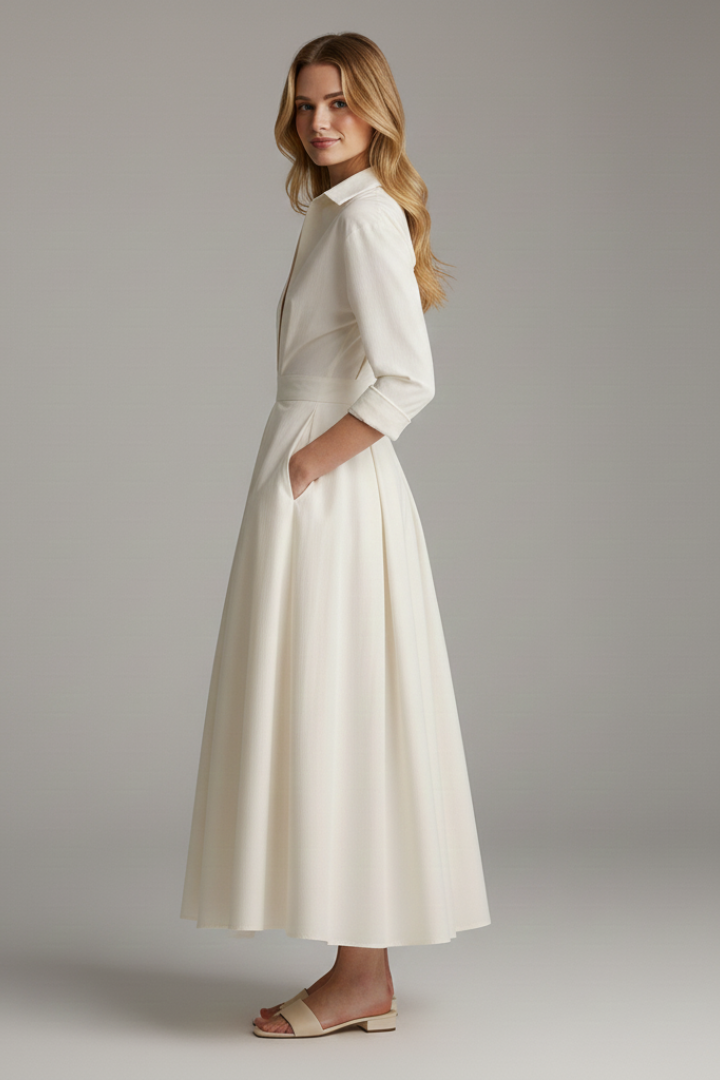 Sarah | Women’s Button Front Collared Midi Dress