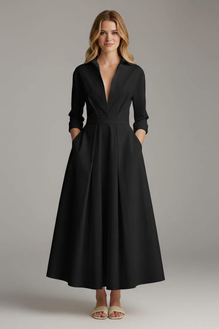 Sarah | Women’s Button Front Collared Midi Dress