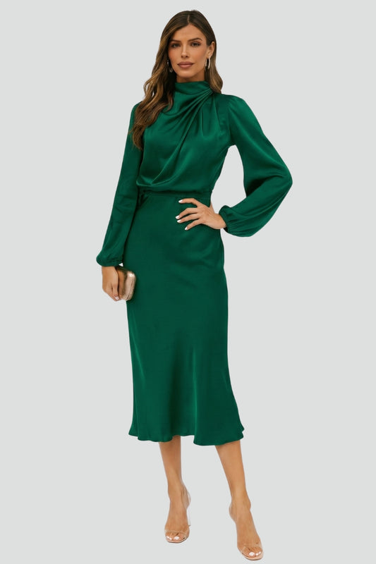 Sophia | Women’s High Neck Long Sleeve Midi Dress