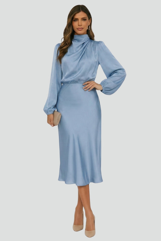 Sophia | Women’s High Neck Long Sleeve Midi Dress