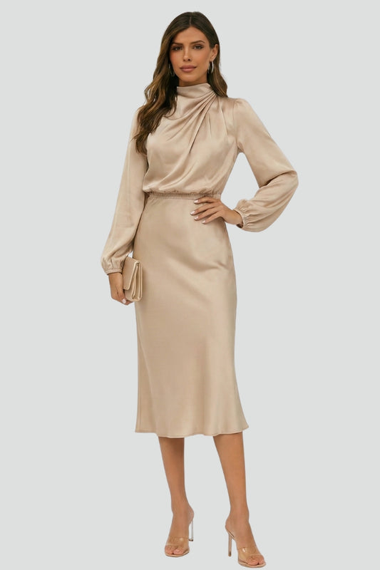 Sophia | Women’s High Neck Long Sleeve Midi Dress