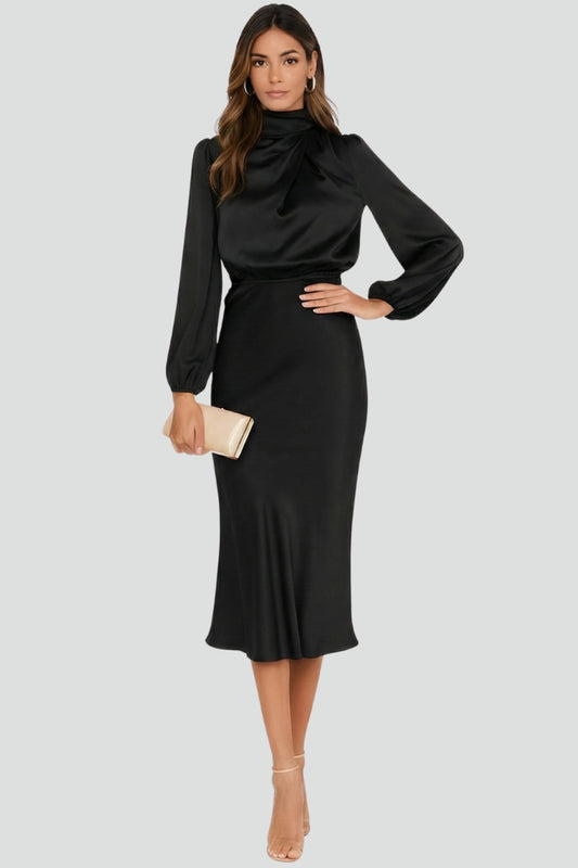 Sophia | Women’s High Neck Long Sleeve Midi Dress