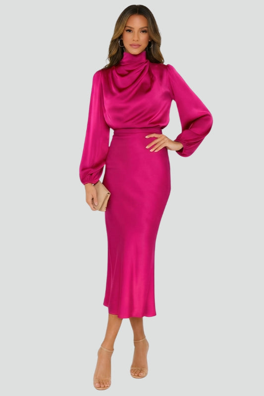 Sophia | Women’s High Neck Long Sleeve Midi Dress
