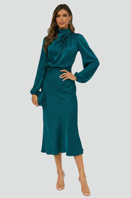 Sophia | Women’s High Neck Long Sleeve Midi Dress