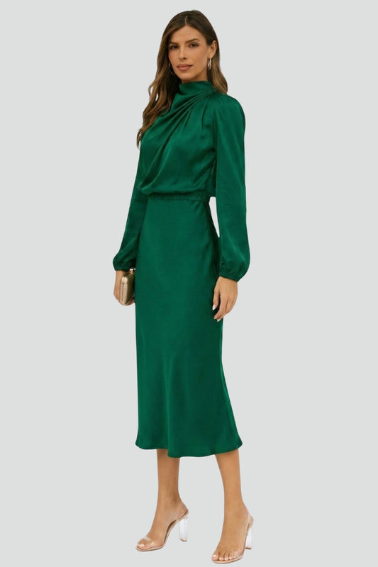 Sophia | Women’s High Neck Long Sleeve Midi Dress