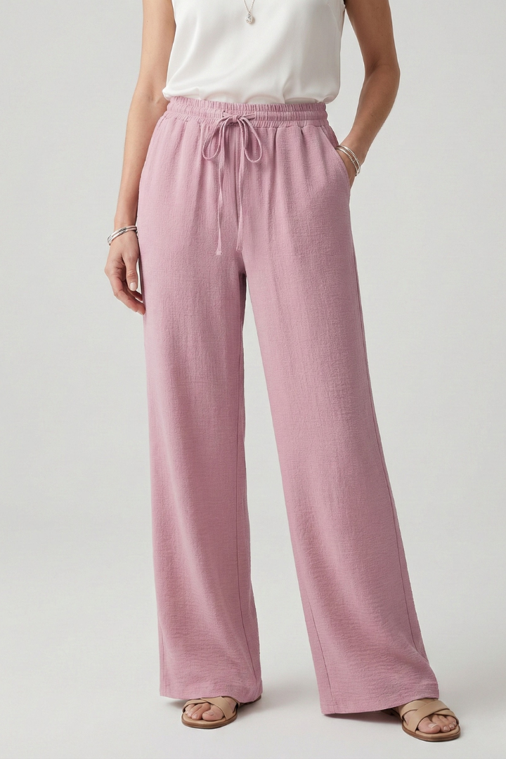Caroline | Women’s Casual Palazzo Trousers with Drawstring Waist and Side Pockets