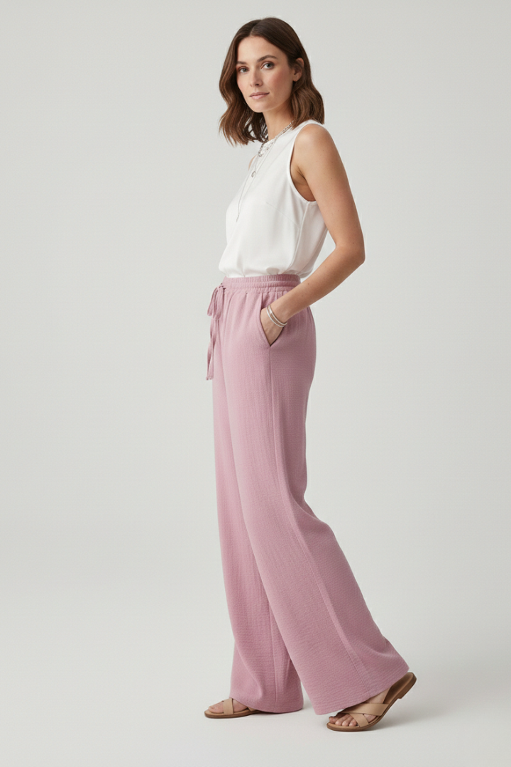 Caroline | Women’s Casual Palazzo Trousers with Drawstring Waist and Side Pockets