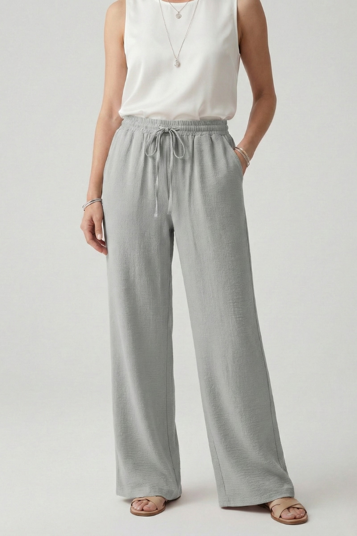 Caroline | Women’s Casual Palazzo Trousers with Drawstring Waist and Side Pockets
