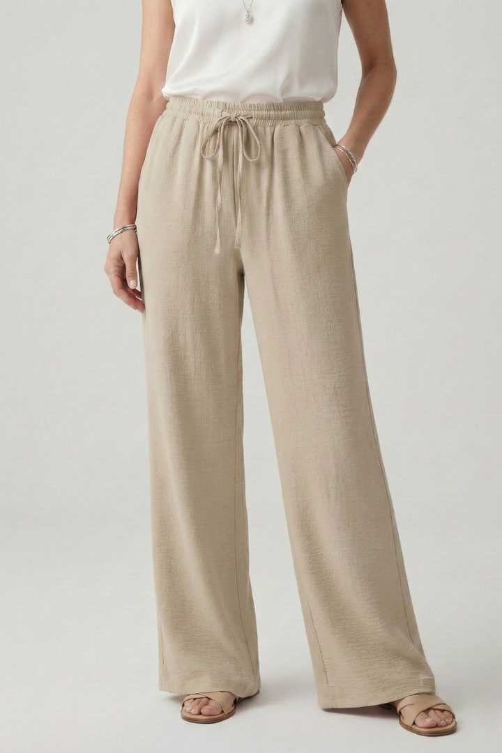 Caroline | Women’s Casual Palazzo Trousers with Drawstring Waist and Side Pockets