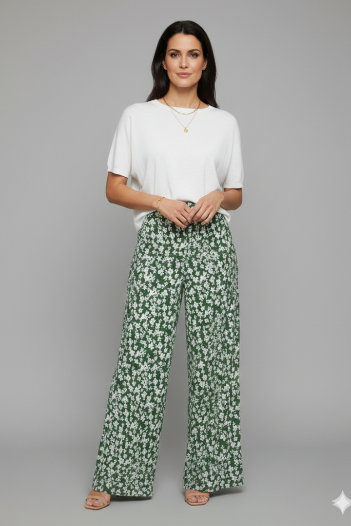 Bella | Women’s Casual Palazzo Trousers with Floral Print and Wide Legs