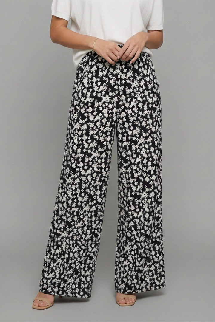 Bella | Women’s Casual Palazzo Trousers with Floral Print and Wide Legs