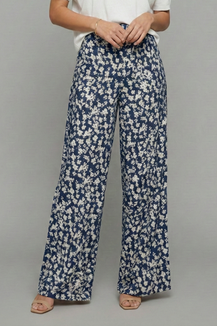 Bella | Women’s Casual Palazzo Trousers with Floral Print and Wide Legs