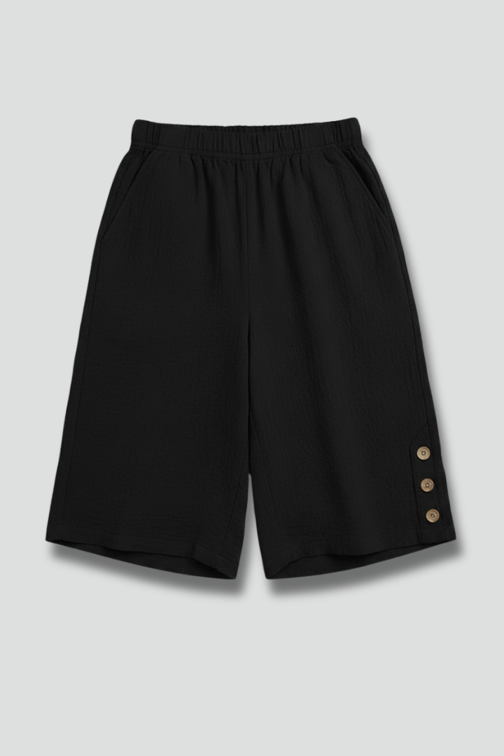 Hailey | Women’s Elastic Waist Wide Leg Button Shorts
