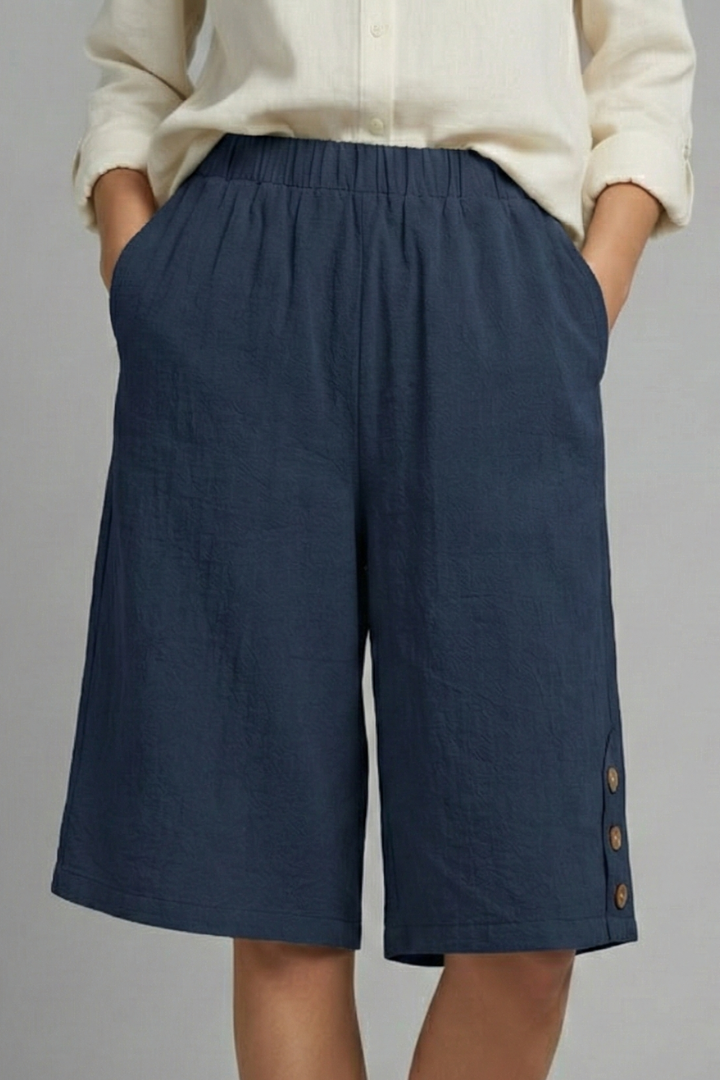 Hailey | Women’s Elastic Waist Wide Leg Button Shorts