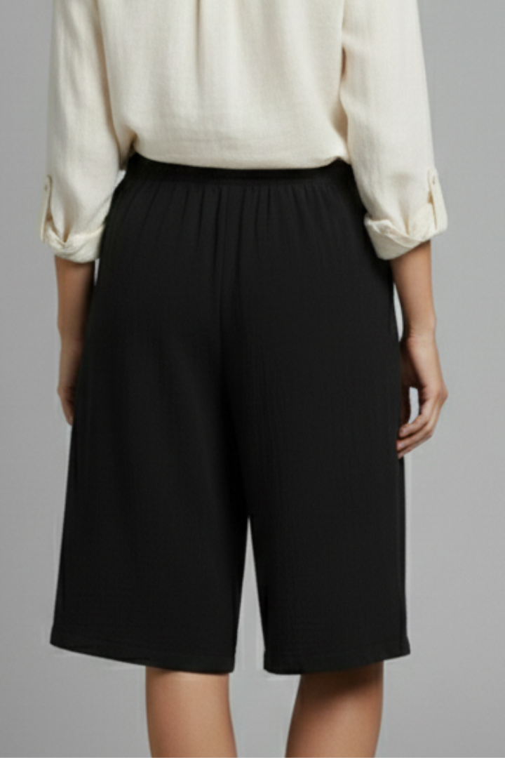 Hailey | Women’s Elastic Waist Wide Leg Button Shorts