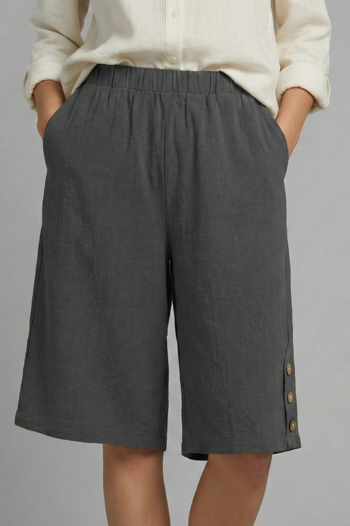 Hailey | Women’s Elastic Waist Wide Leg Button Shorts