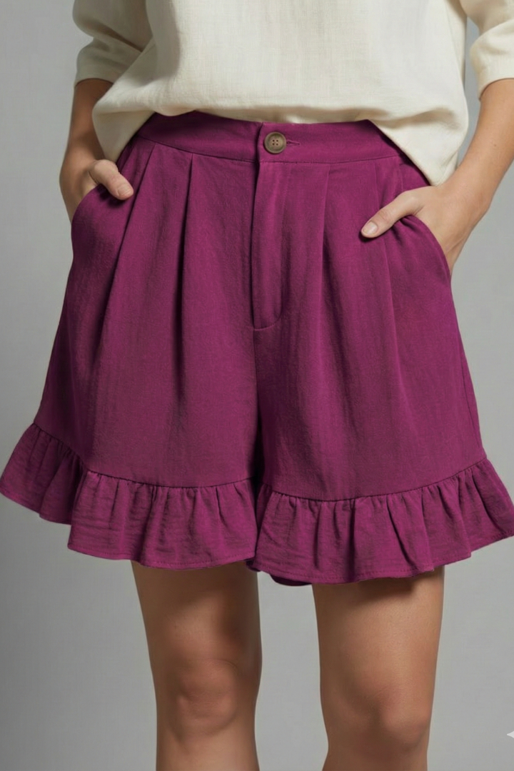 Jacklyn | Women’s High Waist Ruffle Hem Casual Shorts