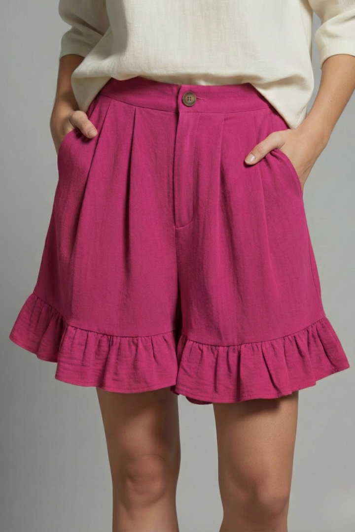 Jacklyn | Women’s High Waist Ruffle Hem Casual Shorts