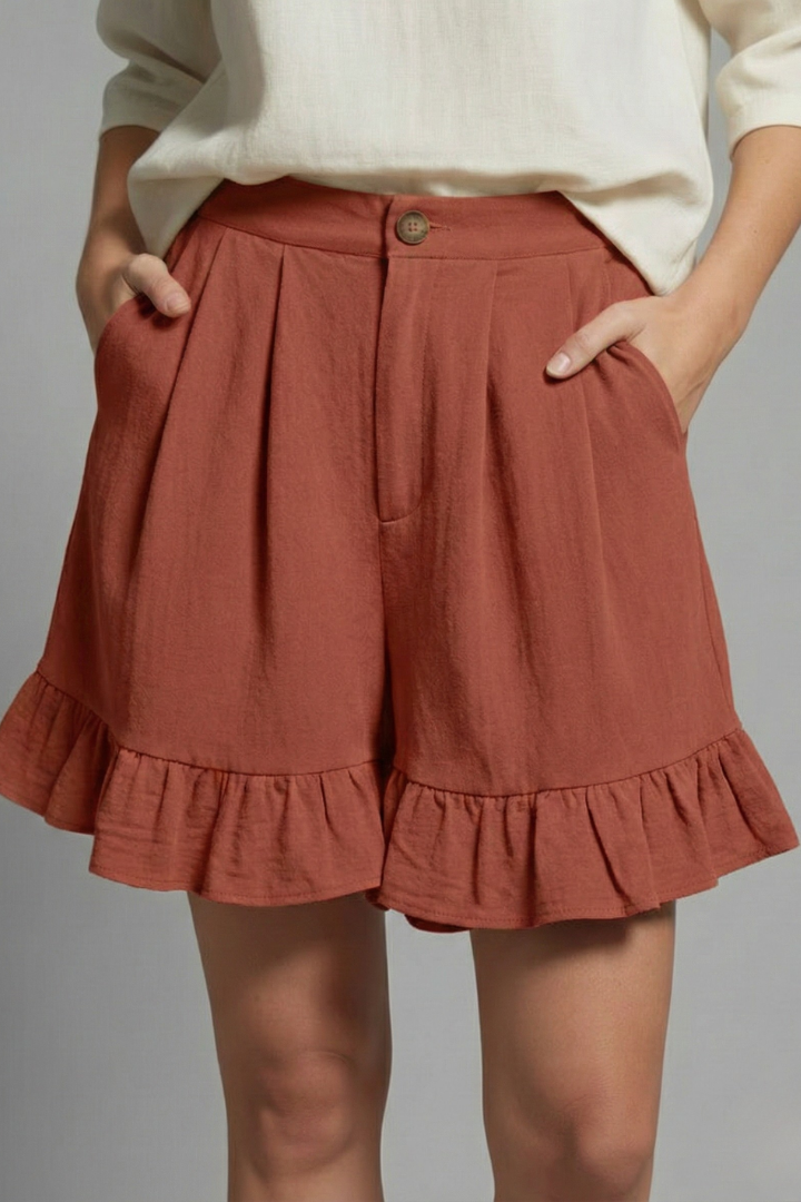 Jacklyn | Women’s High Waist Ruffle Hem Casual Shorts