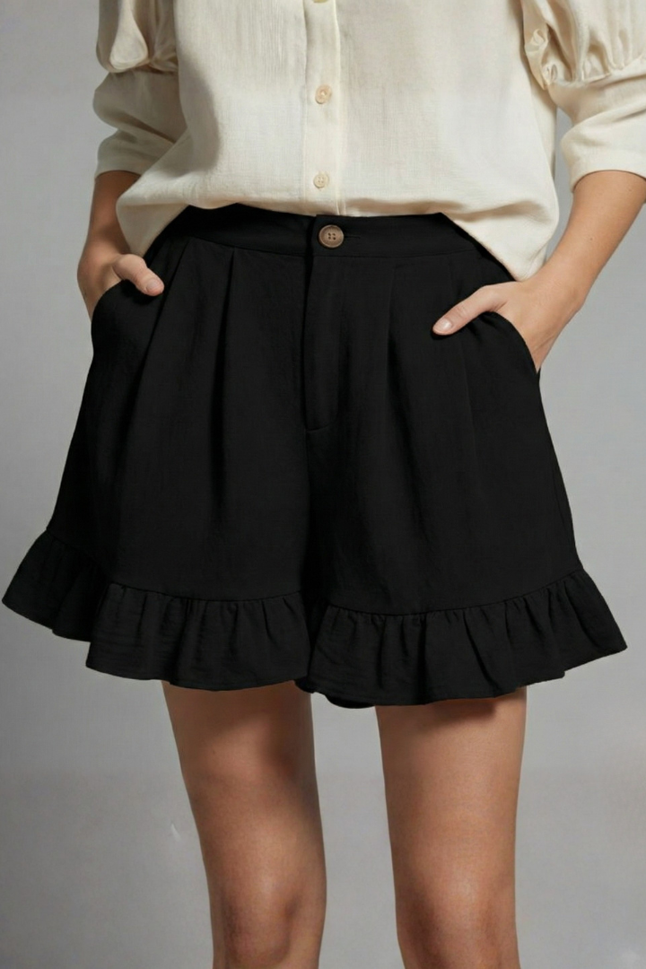 Jacklyn | Women’s High Waist Ruffle Hem Casual Shorts