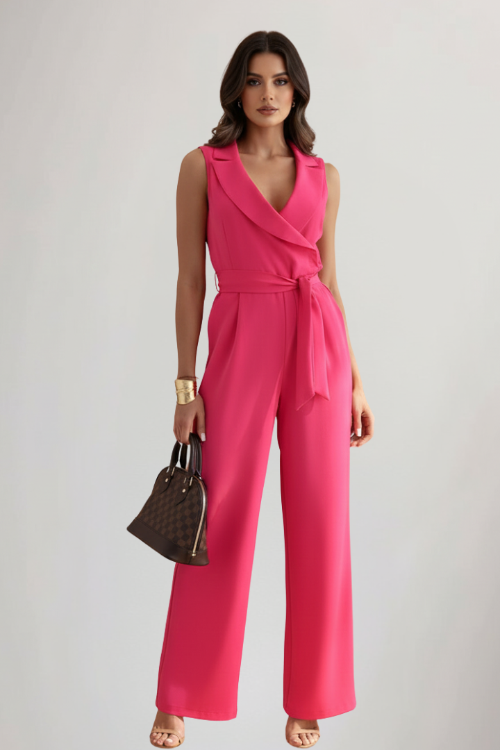 Kimberly | Women’s V-Neck Sleeveless Tie-Waist Jumpsuit