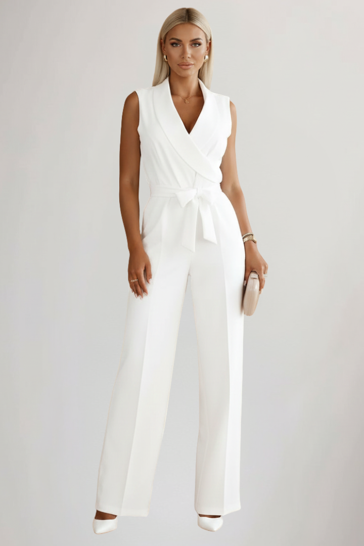 Kimberly | Women’s V-Neck Sleeveless Tie-Waist Jumpsuit