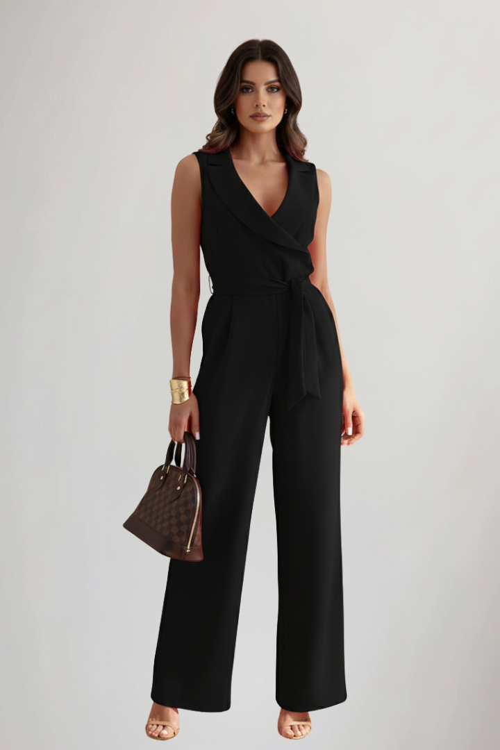 Kimberly | Women’s V-Neck Sleeveless Tie-Waist Jumpsuit