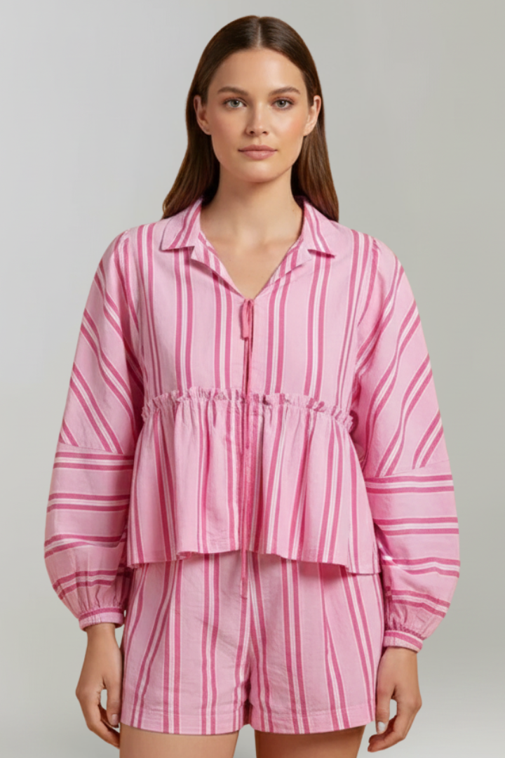 Elizabeth | Women’s Striped Long Sleeve Shorts Set