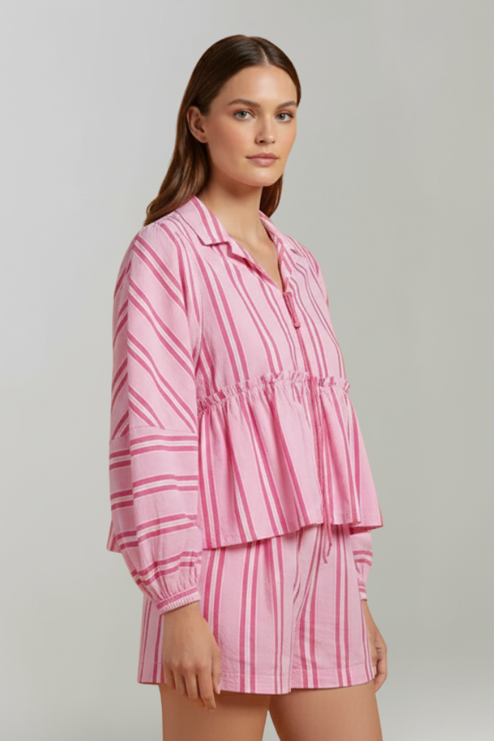 Elizabeth | Women’s Striped Long Sleeve Shorts Set