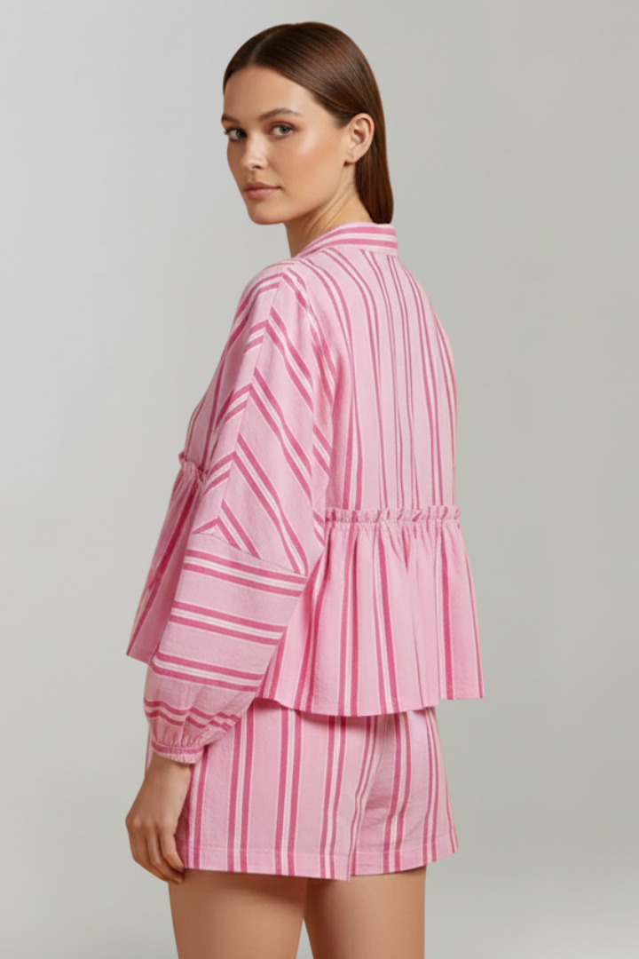 Elizabeth | Women’s Striped Long Sleeve Shorts Set