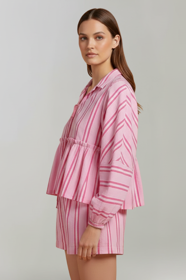Elizabeth | Women’s Striped Long Sleeve Shorts Set