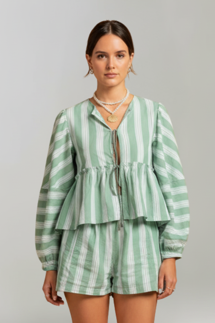 Elizabeth | Women’s Striped Long Sleeve Shorts Set