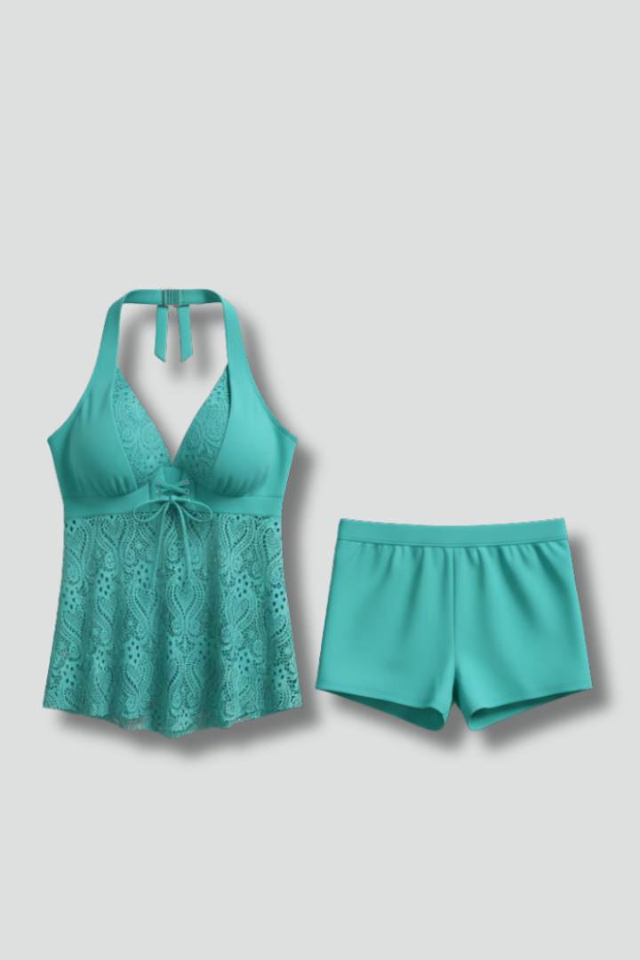 Maya | Women’s V-Neck Lace Overlay Tankini Set