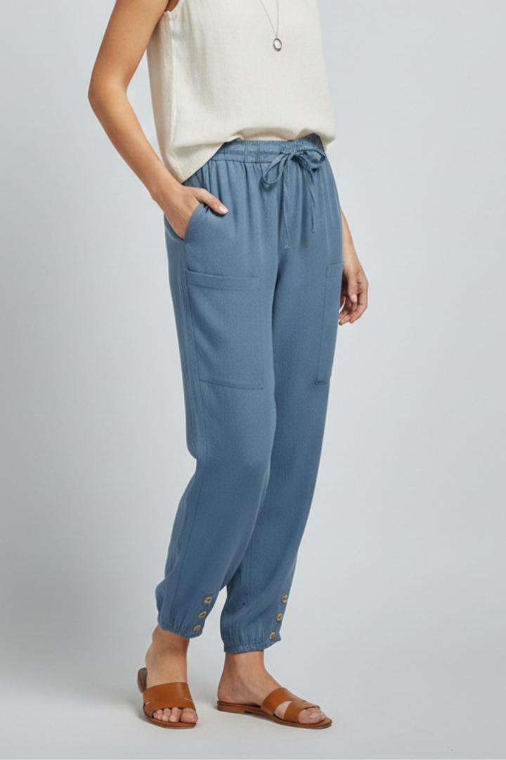 Anna | Women’s Trousers with Drawstring Waist and Button Hem