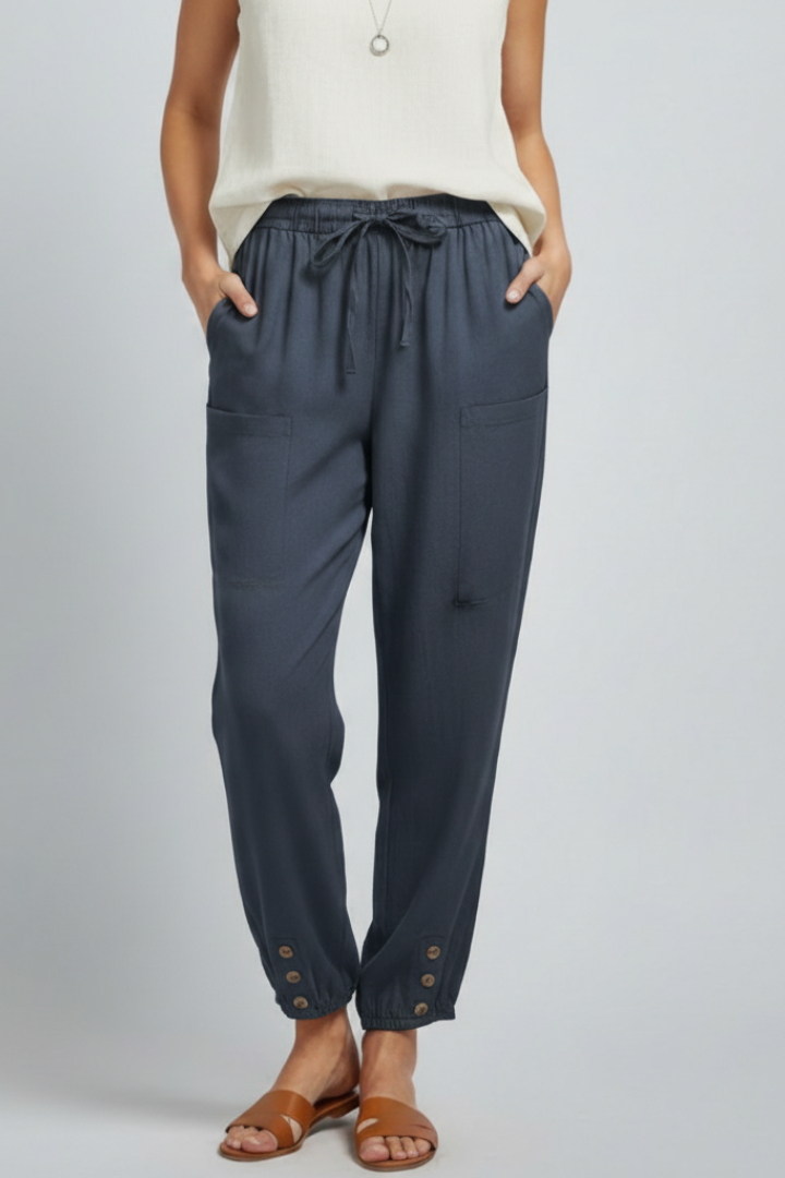 Anna | Women’s Trousers with Drawstring Waist and Button Hem