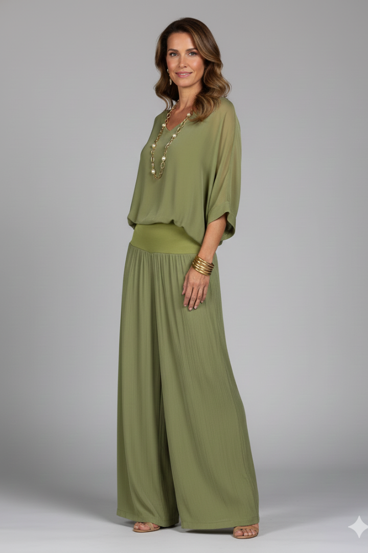 Natalie | Women’s Chiffon Two-Piece Wide-Leg Set