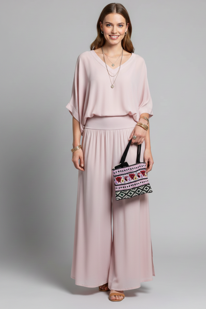 Natalie | Women’s Chiffon Two-Piece Wide-Leg Set